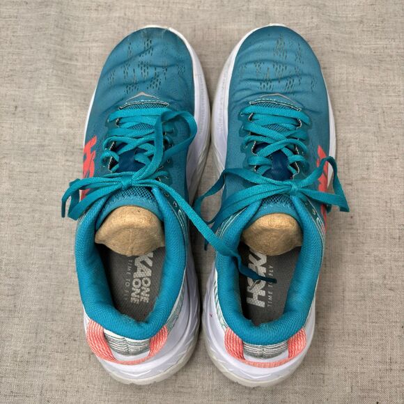Hoka One One Carbon X Shoes Teal White Mesh Sneaker Running Lace Up Women's 7.5 - Picture 6 of 11